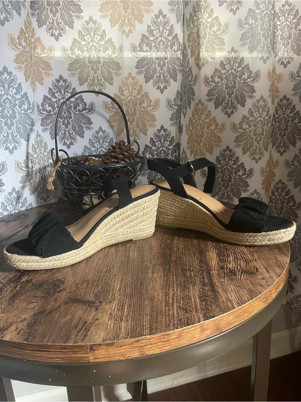 Black Espadrille Wedge Sandals - Women's Summer Heels